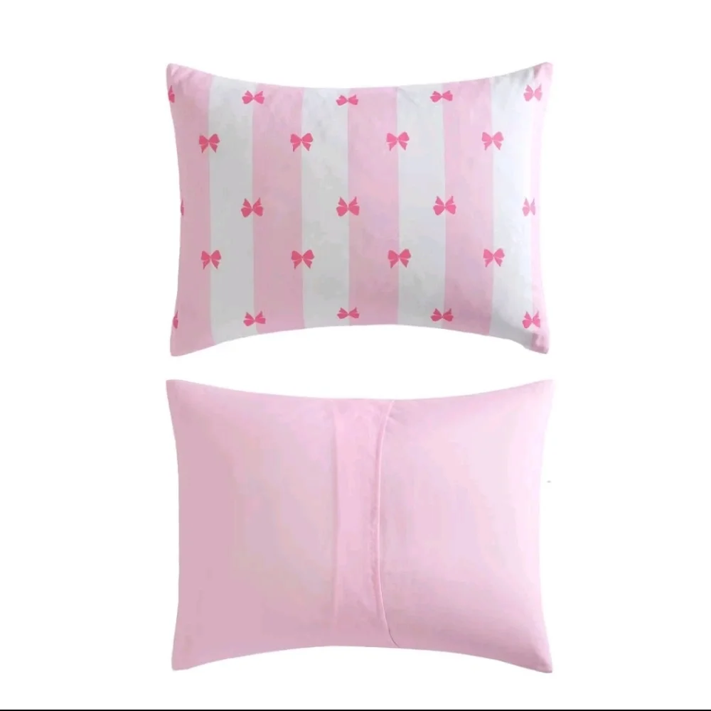8pc Betseyville by Betsey Johnson Queen Bow Striped Bed Set Bright Pink
